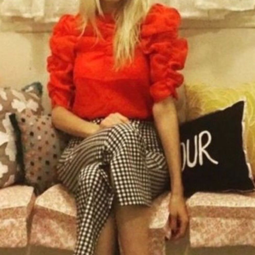 H&M Georgette V-Neck Sheer Blouse (Bright Red) - 12